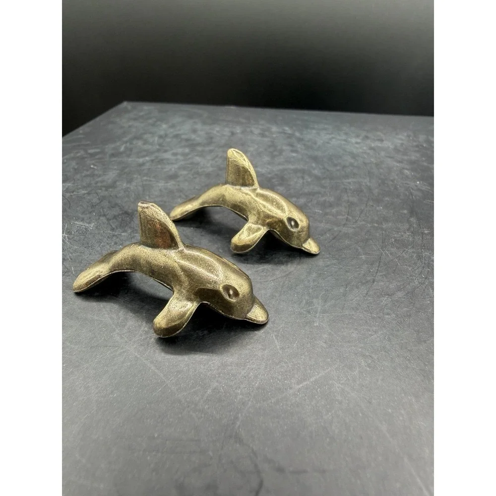 🐬✨ Mini Brass Set of 2 Dolphins Figurines Vintage Marine Life Collectibles 🌊💛